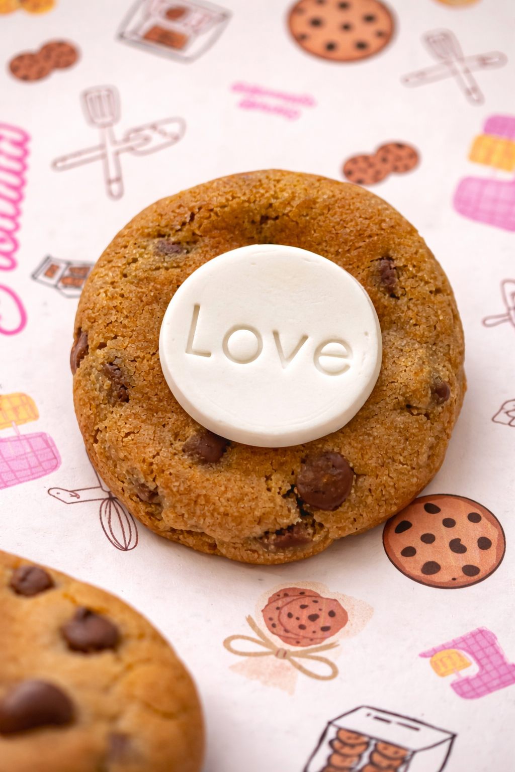 Choc Chip Cookies with fondant topper message