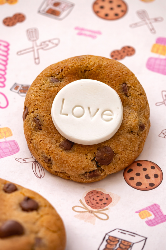 Choc Chip Cookies with fondant topper message